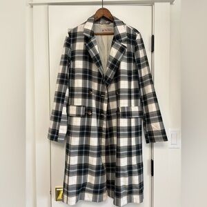 Free  People Freddie Long line double breasted plaid blazer coat